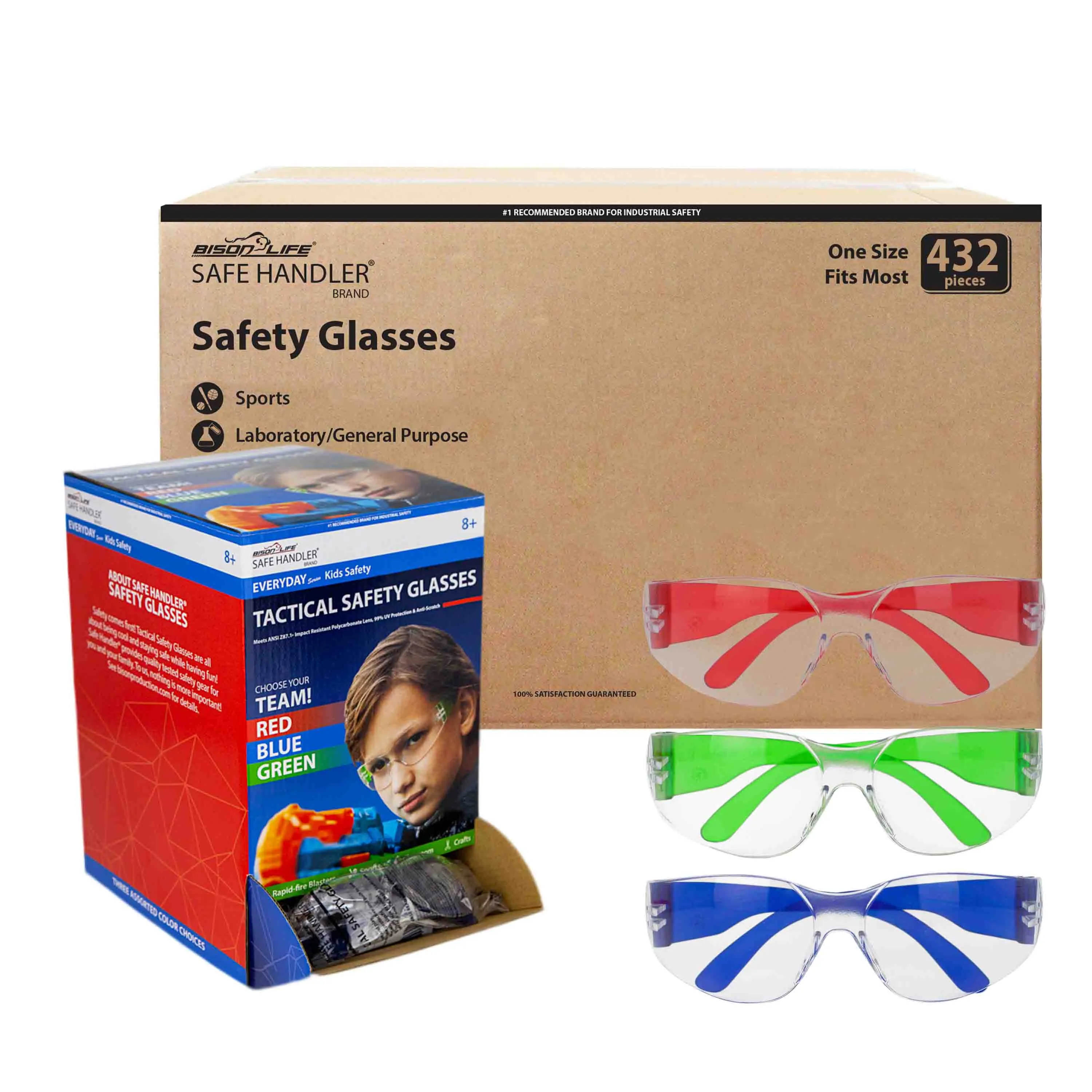 Clear Lens Color Temple Variety Safety Glasses for Youth, Anti-Scratch