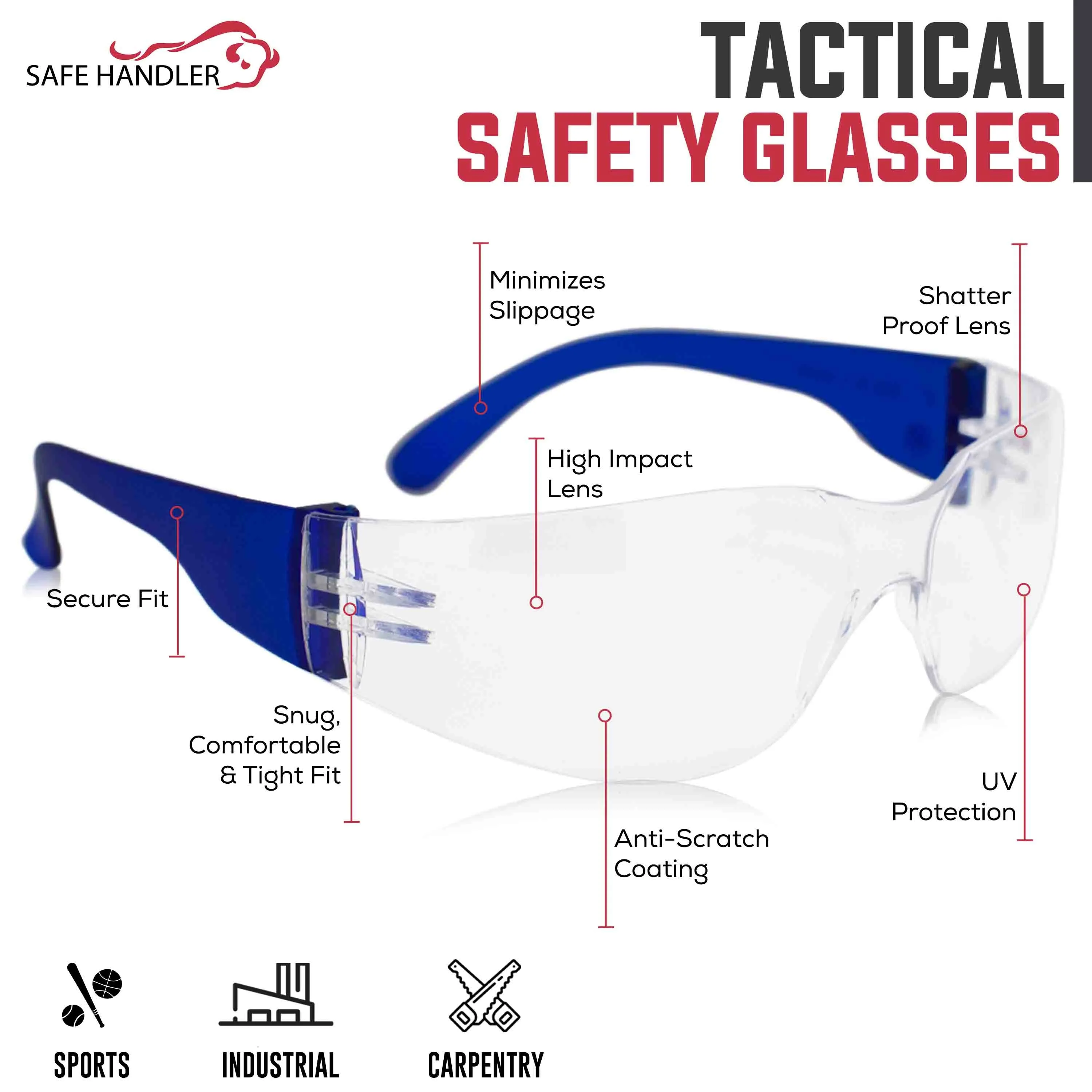 Clear Lens Color Temple Variety Safety Glasses for Youth, Anti-Scratch