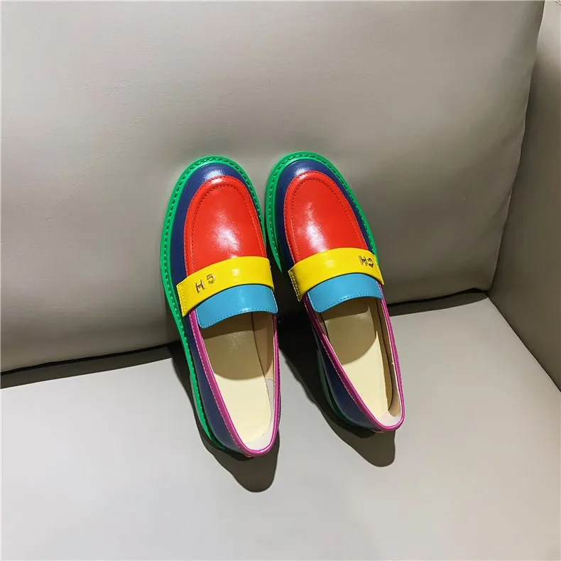 Colorful Chic Round Toe Slip-On Brogues