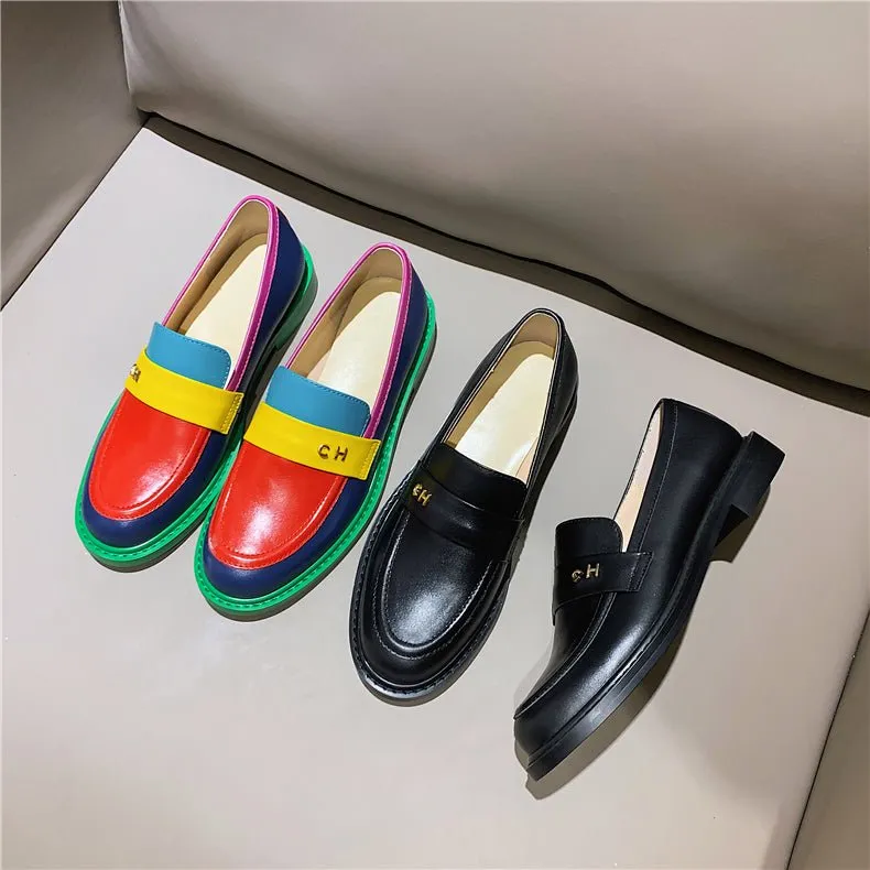 Colorful Chic Round Toe Slip-On Brogues