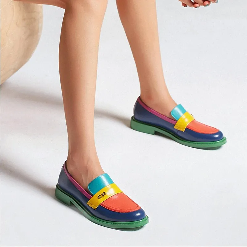 Colorful Chic Round Toe Slip-On Brogues