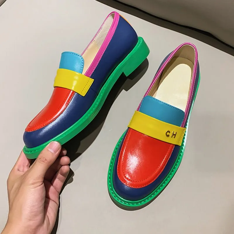 Colorful Chic Round Toe Slip-On Brogues