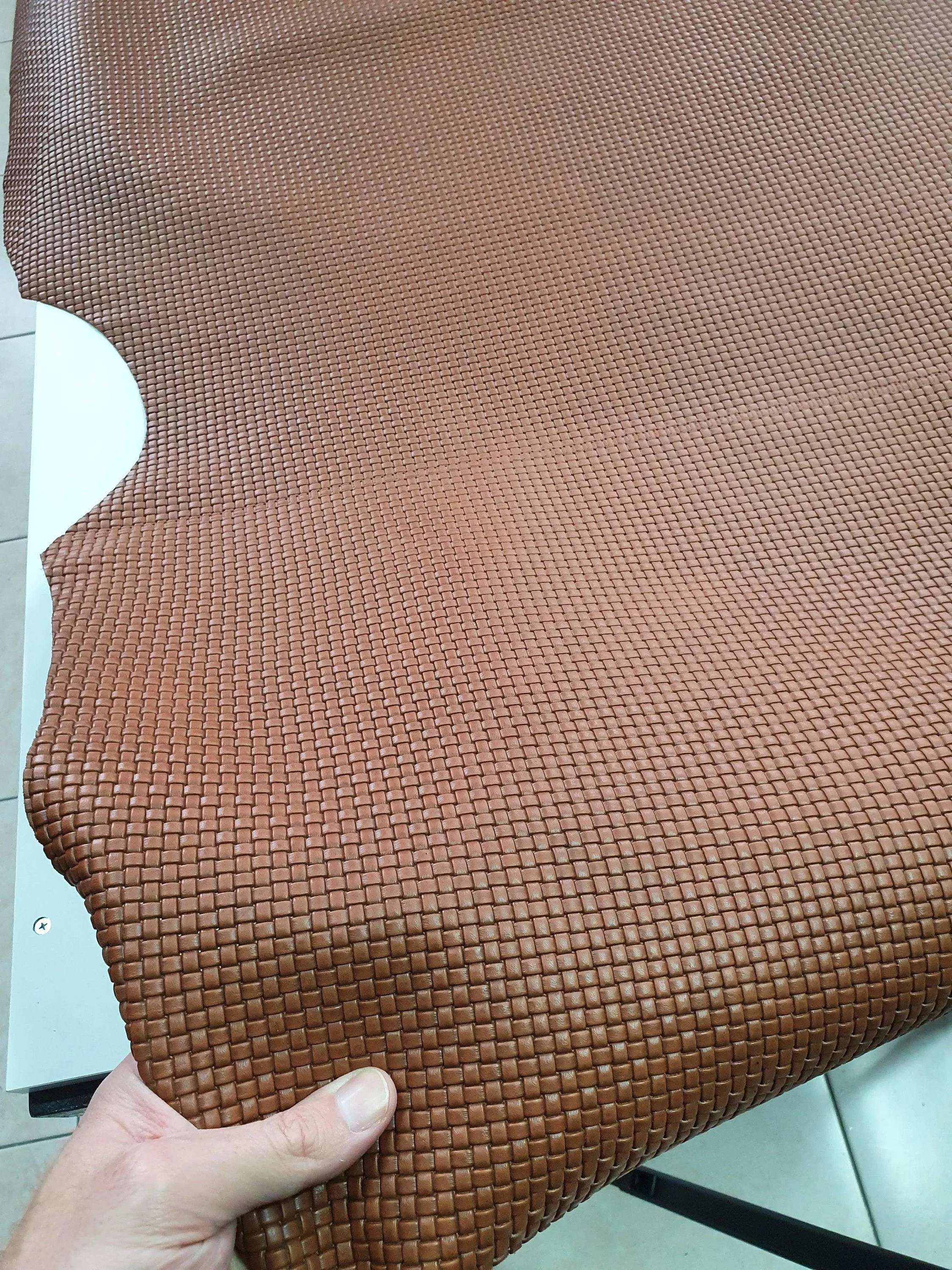 Cow embossed leather, Genuine printed cowhide skin, knitted/mat effect thick 1,1mm(3 oz)