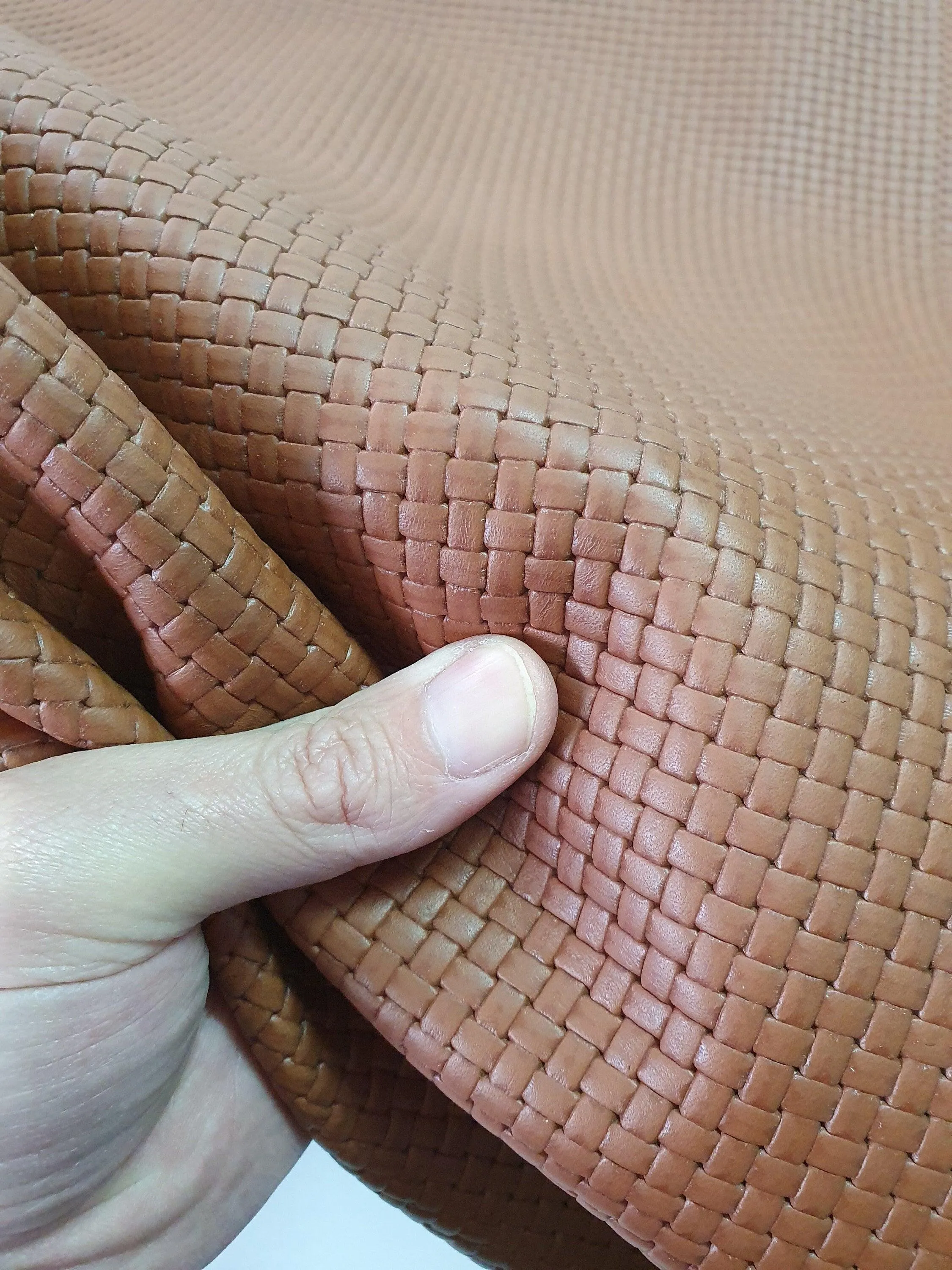 Cow embossed leather, Genuine printed cowhide skin, knitted/mat effect thick 1,1mm(3 oz)