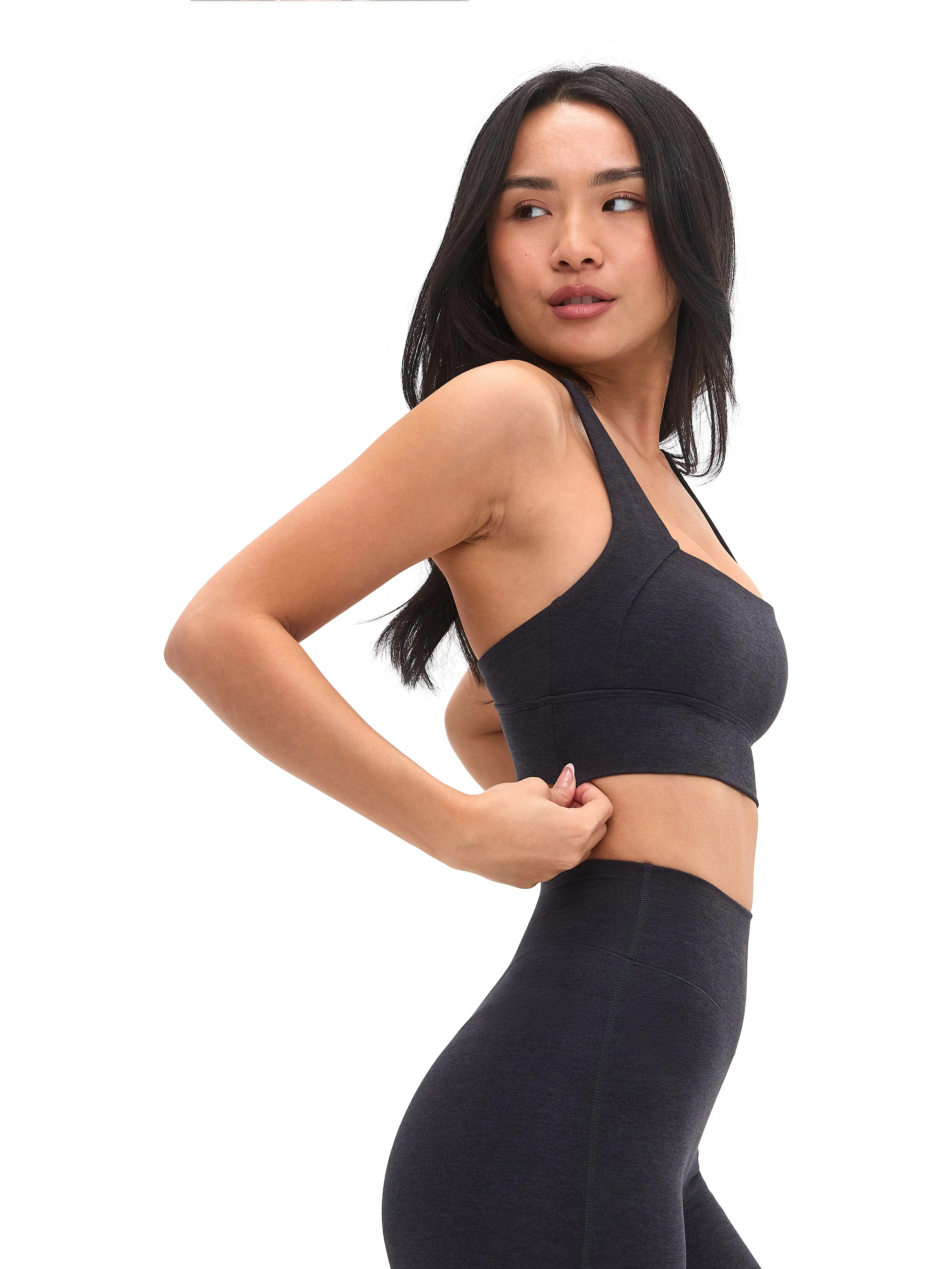 Dream Heather Square Neck Sports Bra - Onyx Black Heather