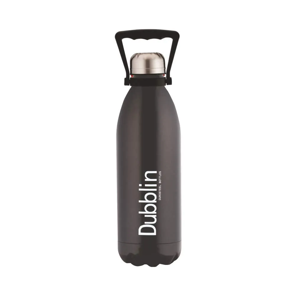 Dubblin Kango Premium Stainless Steel Double Wall Vacuum Insulated BPA Free Water Bottle, Sports Thermos Flask Keeps Hot 12 Hours, Cold 24 Hours (Black,1500 ML)