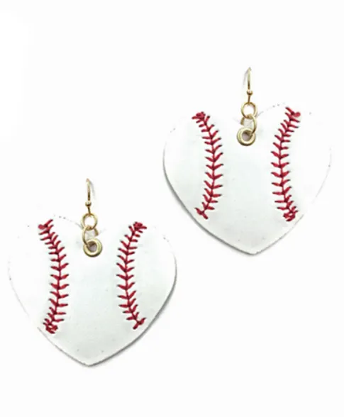 Faux Leather Heart Baseball Earrings