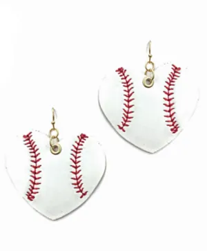 Faux Leather Heart Baseball Earrings