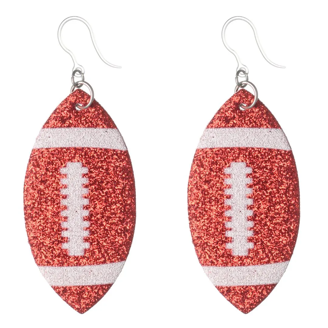 Glitter Football Dangles Hypoallergenic Earrings for Sensitive Ears Made with Plastic Posts