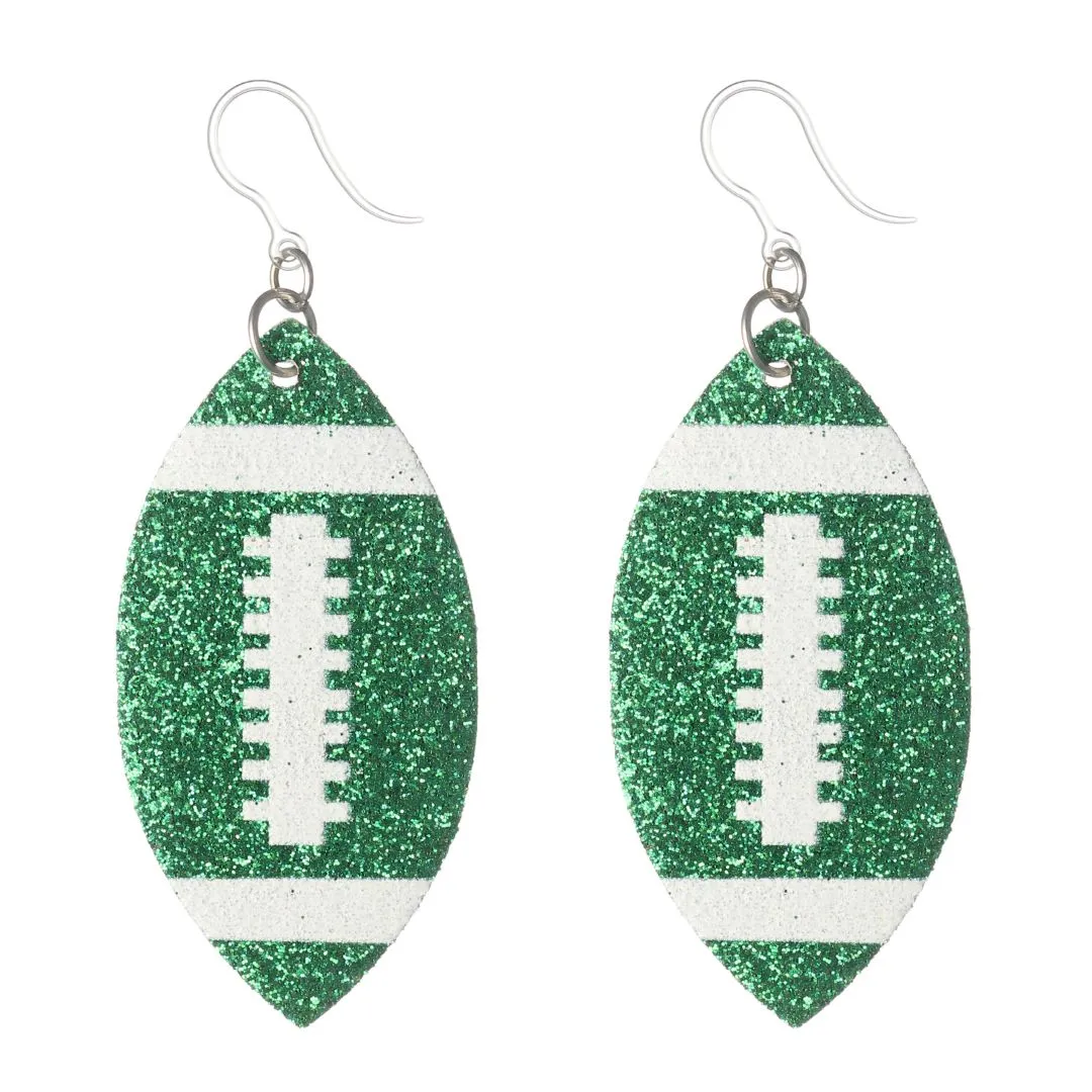 Glitter Football Dangles Hypoallergenic Earrings for Sensitive Ears Made with Plastic Posts