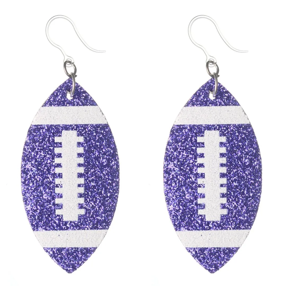 Glitter Football Dangles Hypoallergenic Earrings for Sensitive Ears Made with Plastic Posts