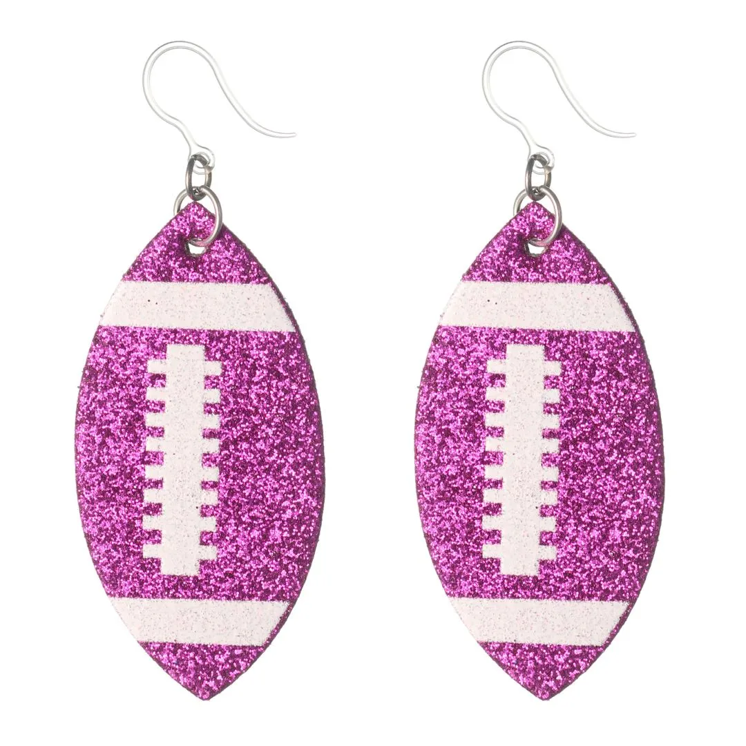 Glitter Football Dangles Hypoallergenic Earrings for Sensitive Ears Made with Plastic Posts