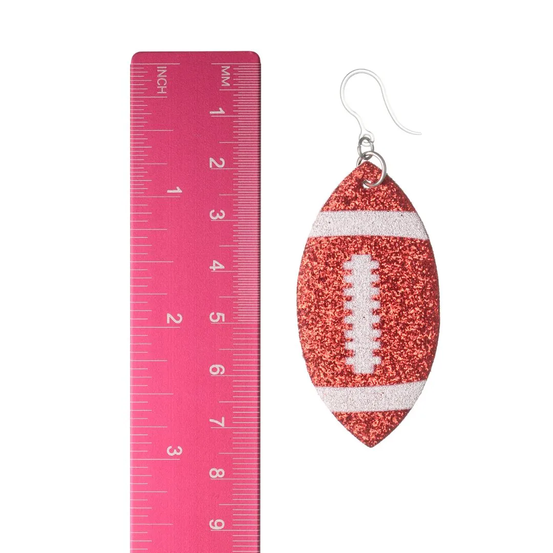 Glitter Football Dangles Hypoallergenic Earrings for Sensitive Ears Made with Plastic Posts