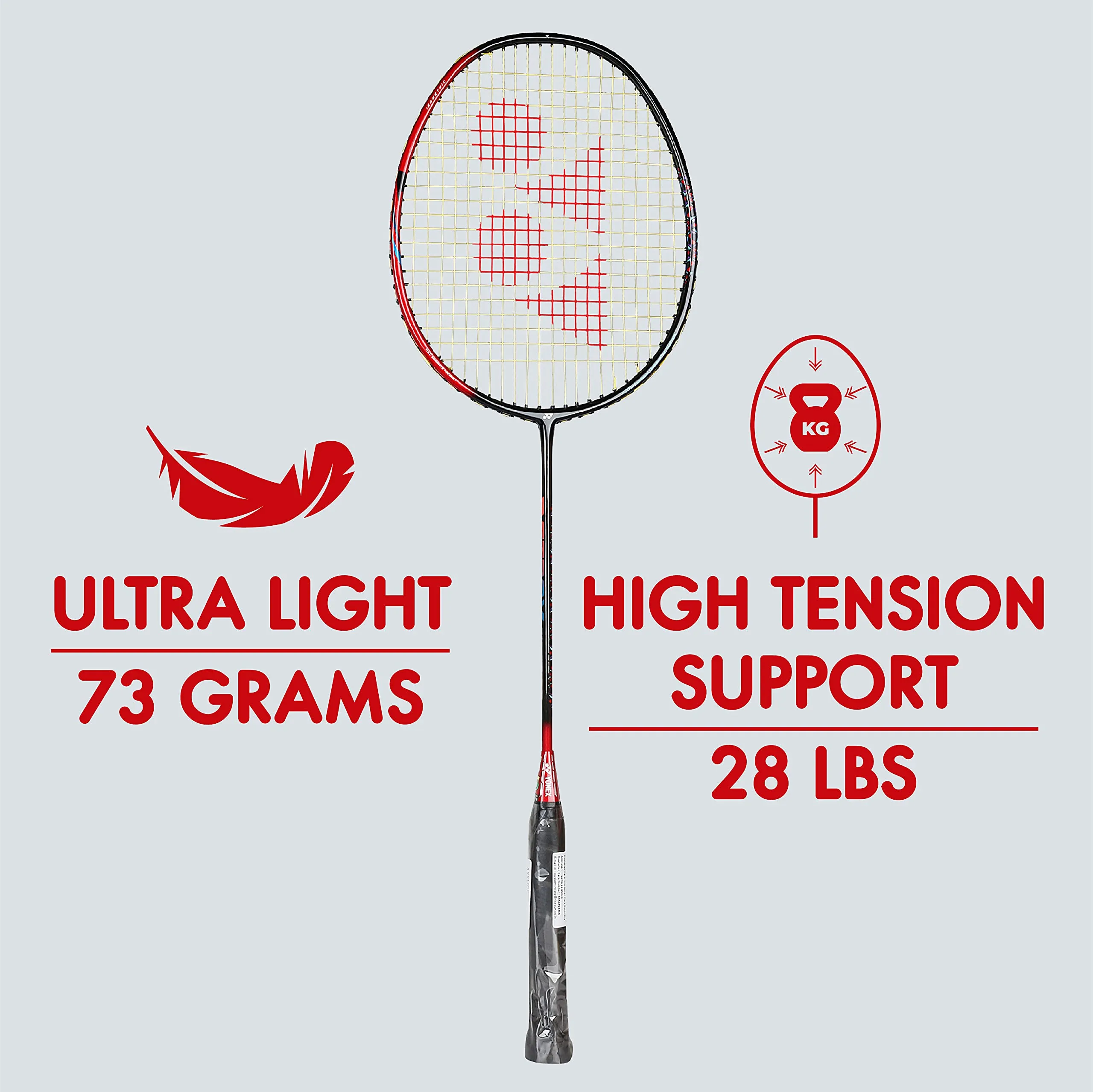 Graphite Badminton Racquet Smash ( Black Flash Red  | G4  | 73 Grams  | 28 lbs Tension)