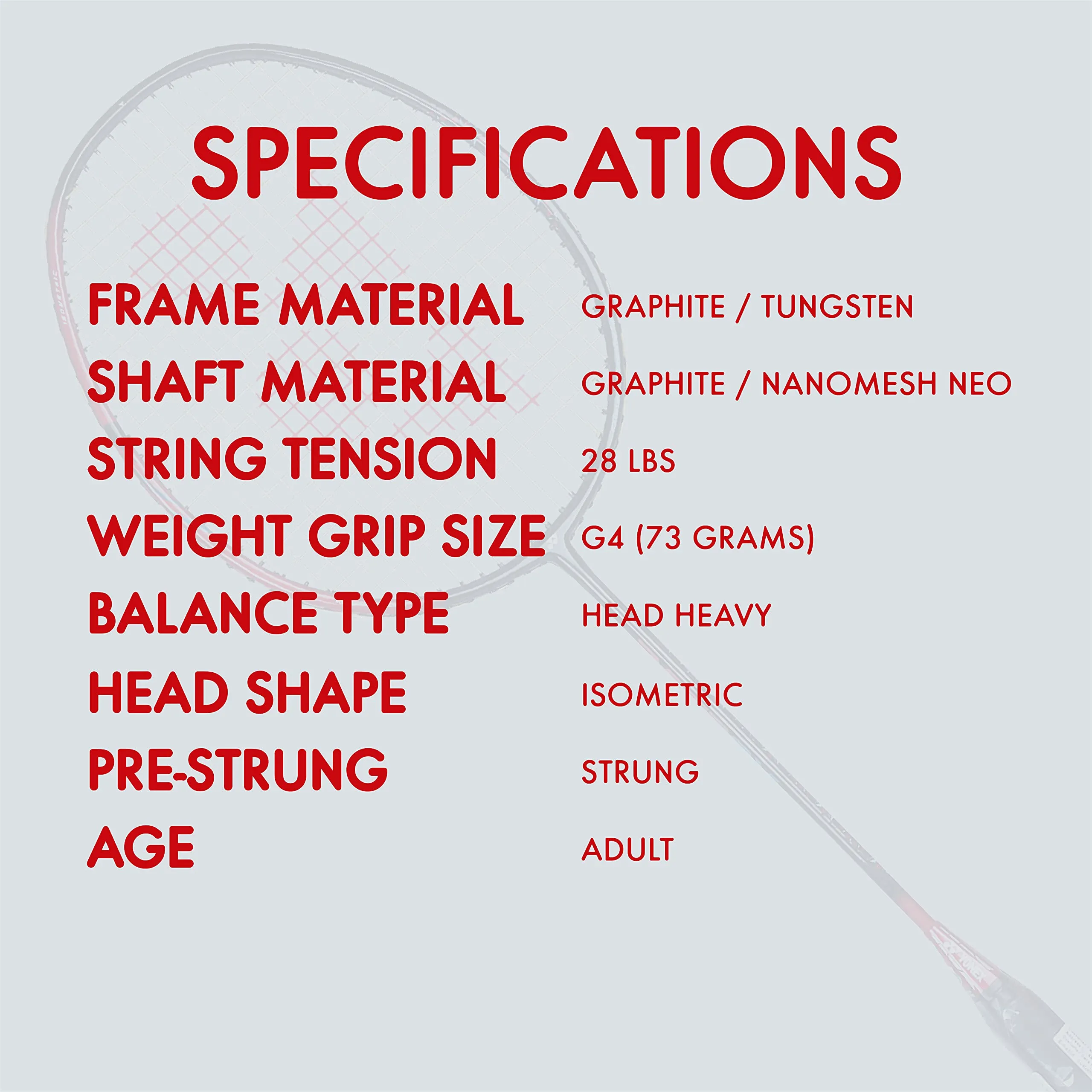 Graphite Badminton Racquet Smash ( Black Flash Red  | G4  | 73 Grams  | 28 lbs Tension)