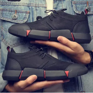 High quality all Black Men's leather casual shoes