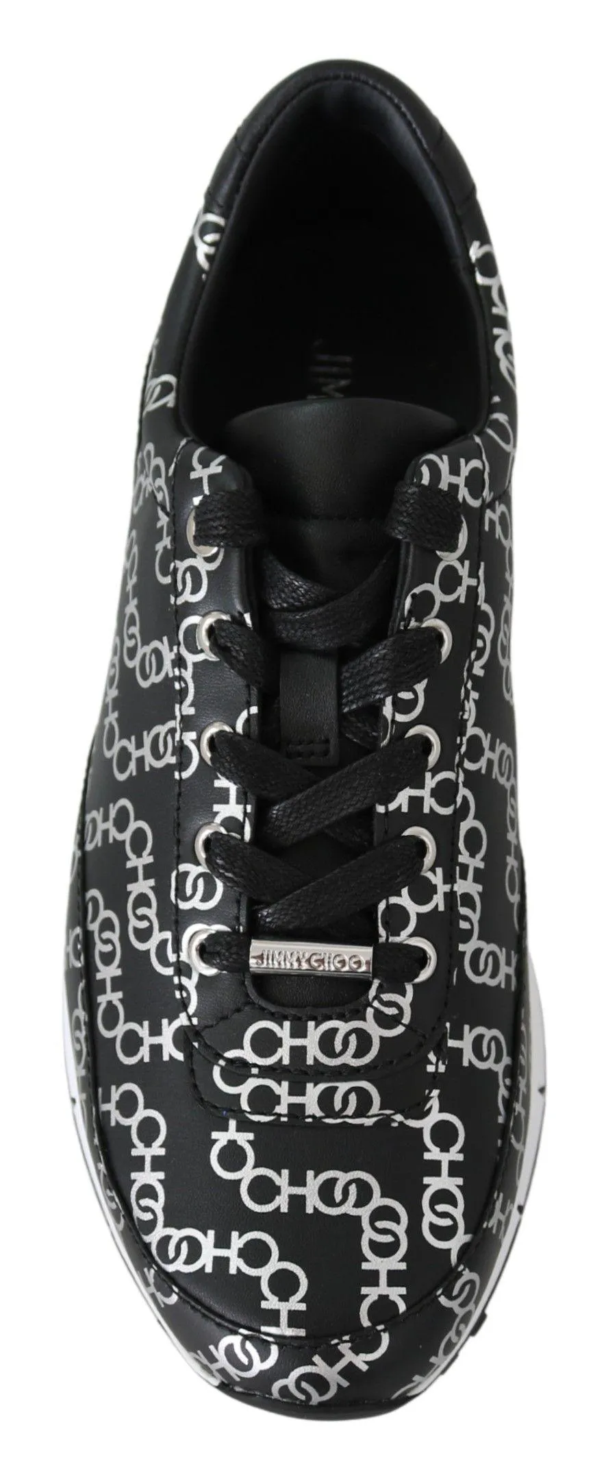 Jimmy Choo Black and Silver Leather Monza Sneakers