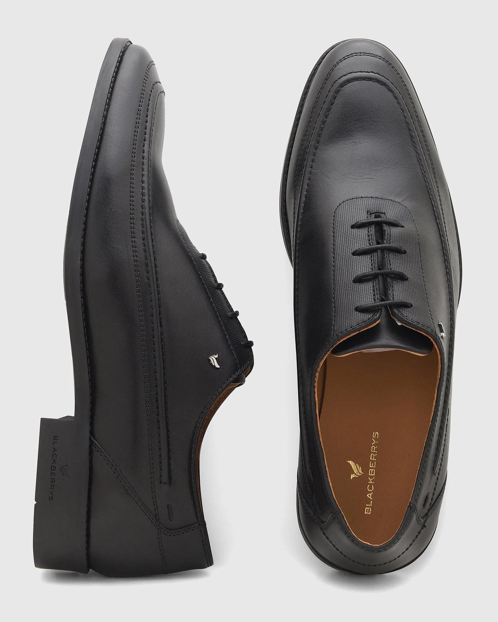 Leather Black Solid Oxford Shoes - Ruby