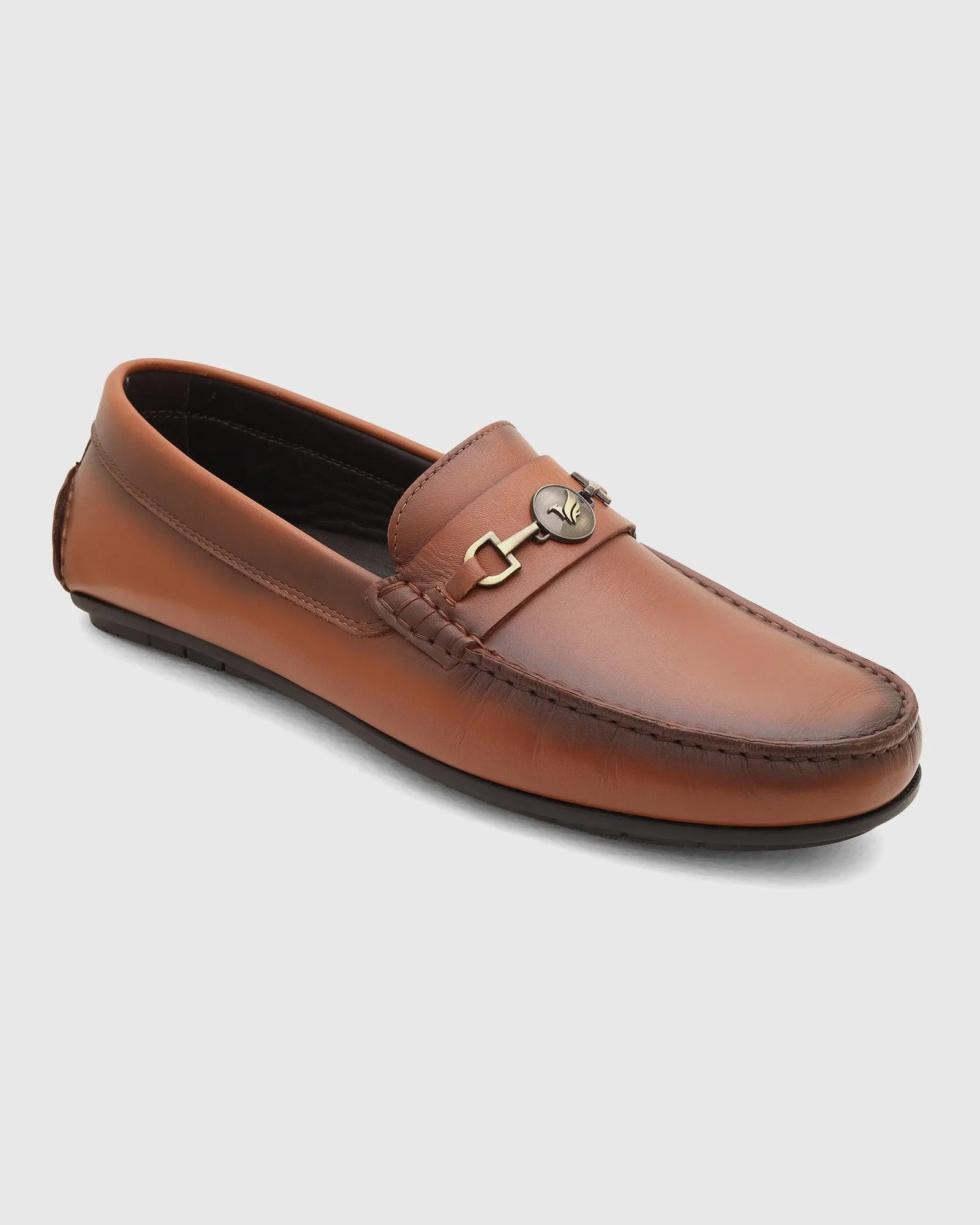 Leather Casual Tan Solid Loafers Shoes - Ring