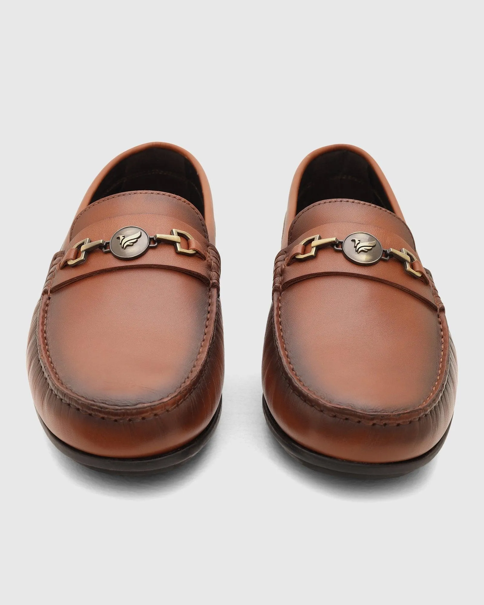 Leather Casual Tan Solid Loafers Shoes - Ring