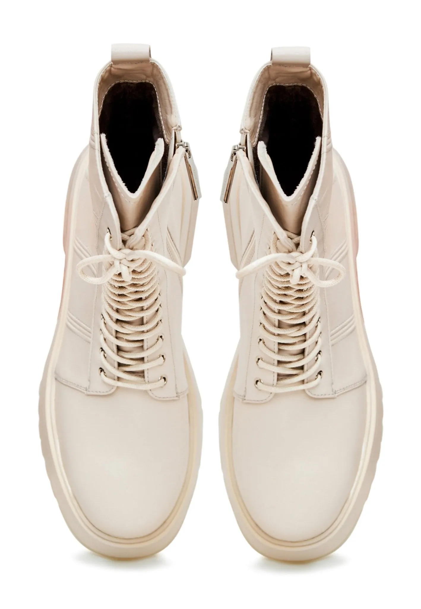 Leather Lace-up Ankle Boots - Beige