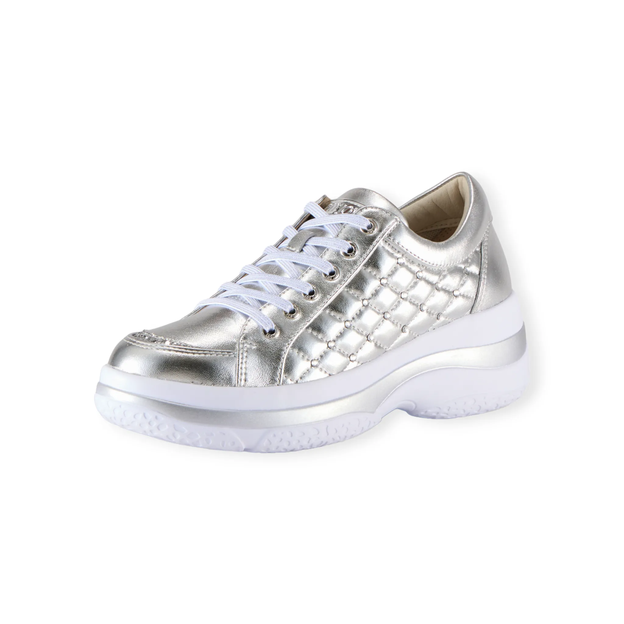 Lightweight and Cushioning Volume-Sole Crystal-Embellished Sheepskin Lace-Up Sneakers #FJ107