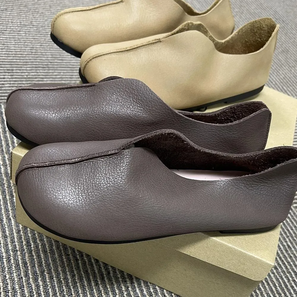 Loafers For Women Comfort Leather Handmade Casual Dress Shoes Soft Bottom Flats Khaki/Coffee