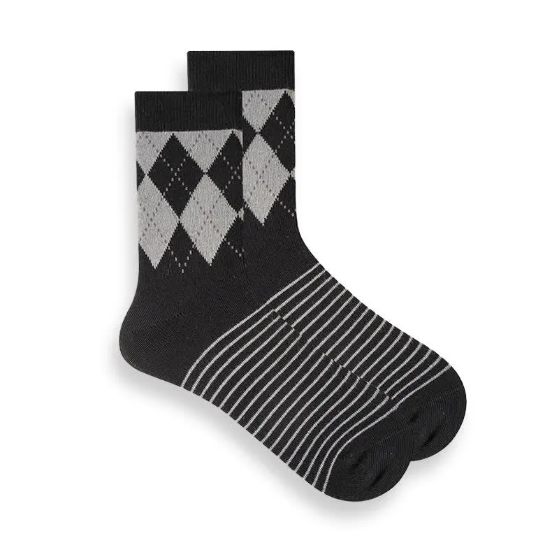 Men's British Plaid Patterned Cotton Socks