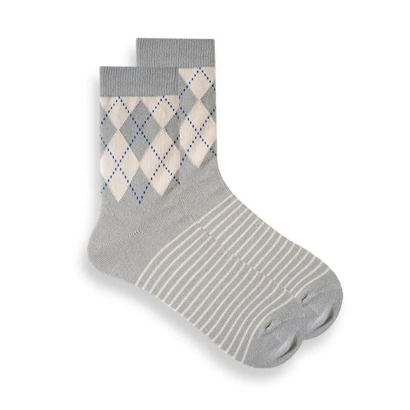 Men's British Plaid Patterned Cotton Socks