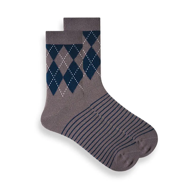 Men's British Plaid Patterned Cotton Socks