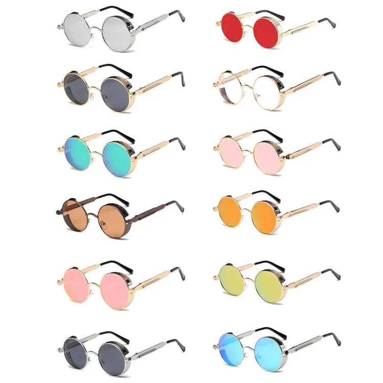 Metal Round Frame Steampunk Retro Sunglasses for Men Women(9)