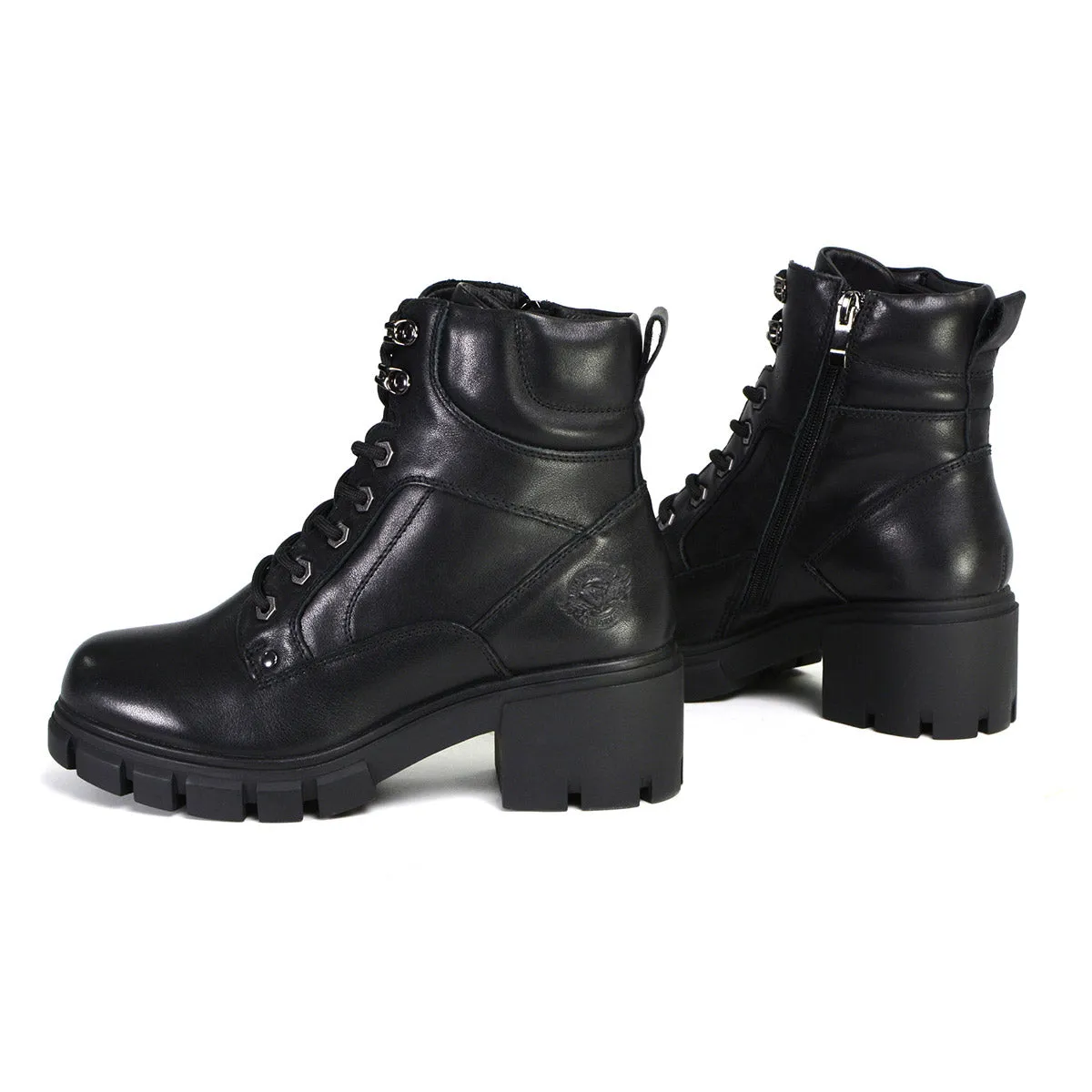 Milwaukee Performance Leather MBL9447 Women's ‘Garter’ Black Leather Lace to Toe Motorcycle Boots