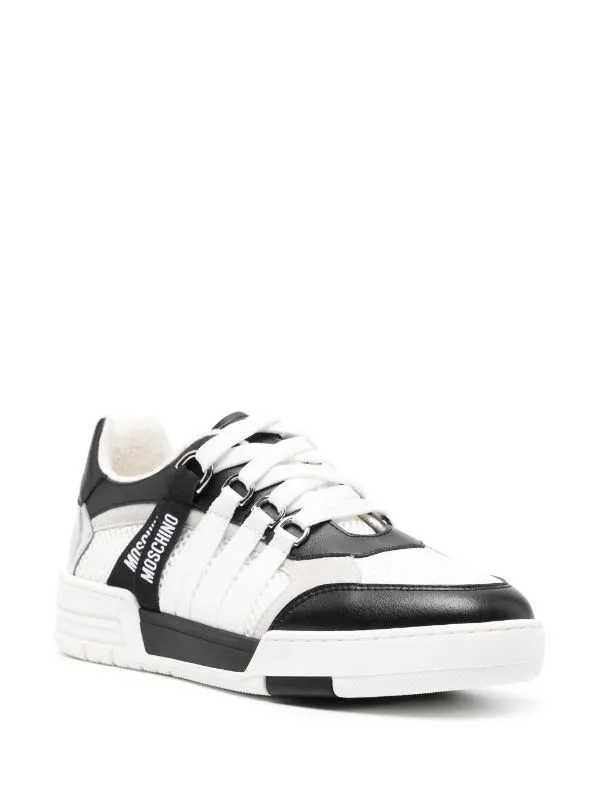 MOSCHINO LOGO-TAPE LEATHER SNEAKERS