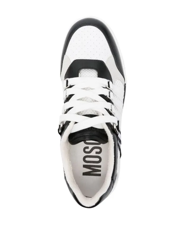 MOSCHINO LOGO-TAPE LEATHER SNEAKERS