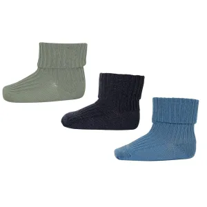 Mp Denmark Wool Ribbed Socks - 3-pack Dark Denim Melange