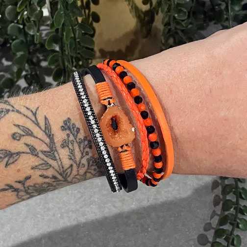 Orange & Black Bengals Spirit Leather Wrap Bracelet