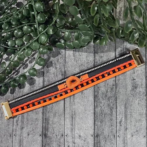 Orange & Black Bengals Spirit Leather Wrap Bracelet