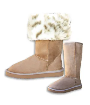 PAWJ Tall Boot | Tan / Snow Leopard