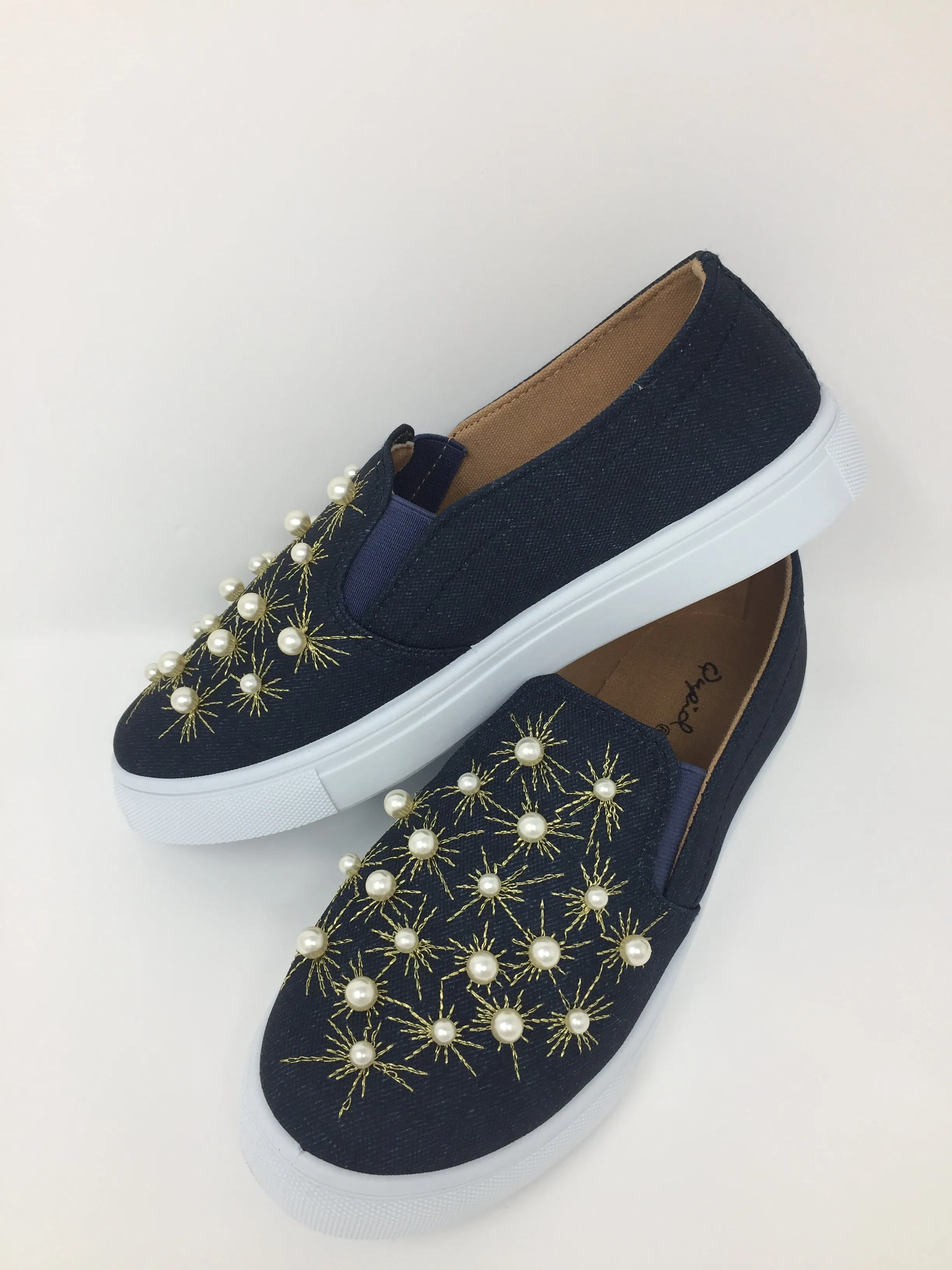 Pearl Embellished  Slip On Sneakers