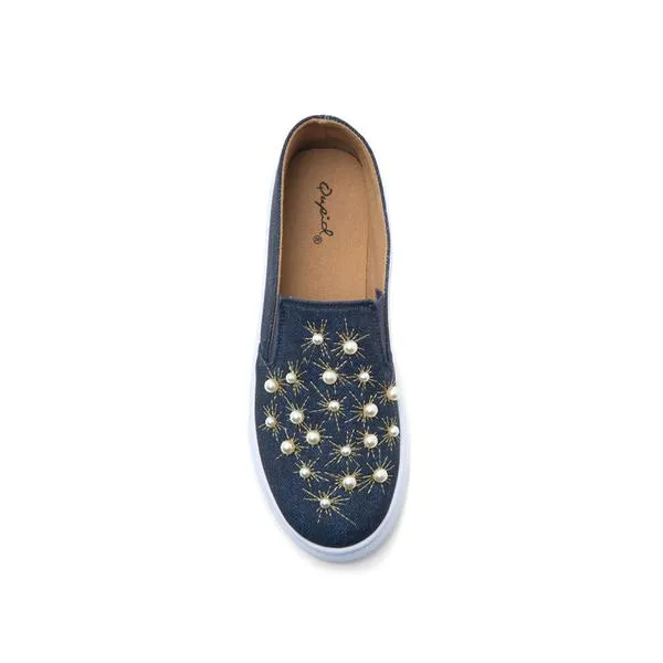 Pearl Embellished  Slip On Sneakers