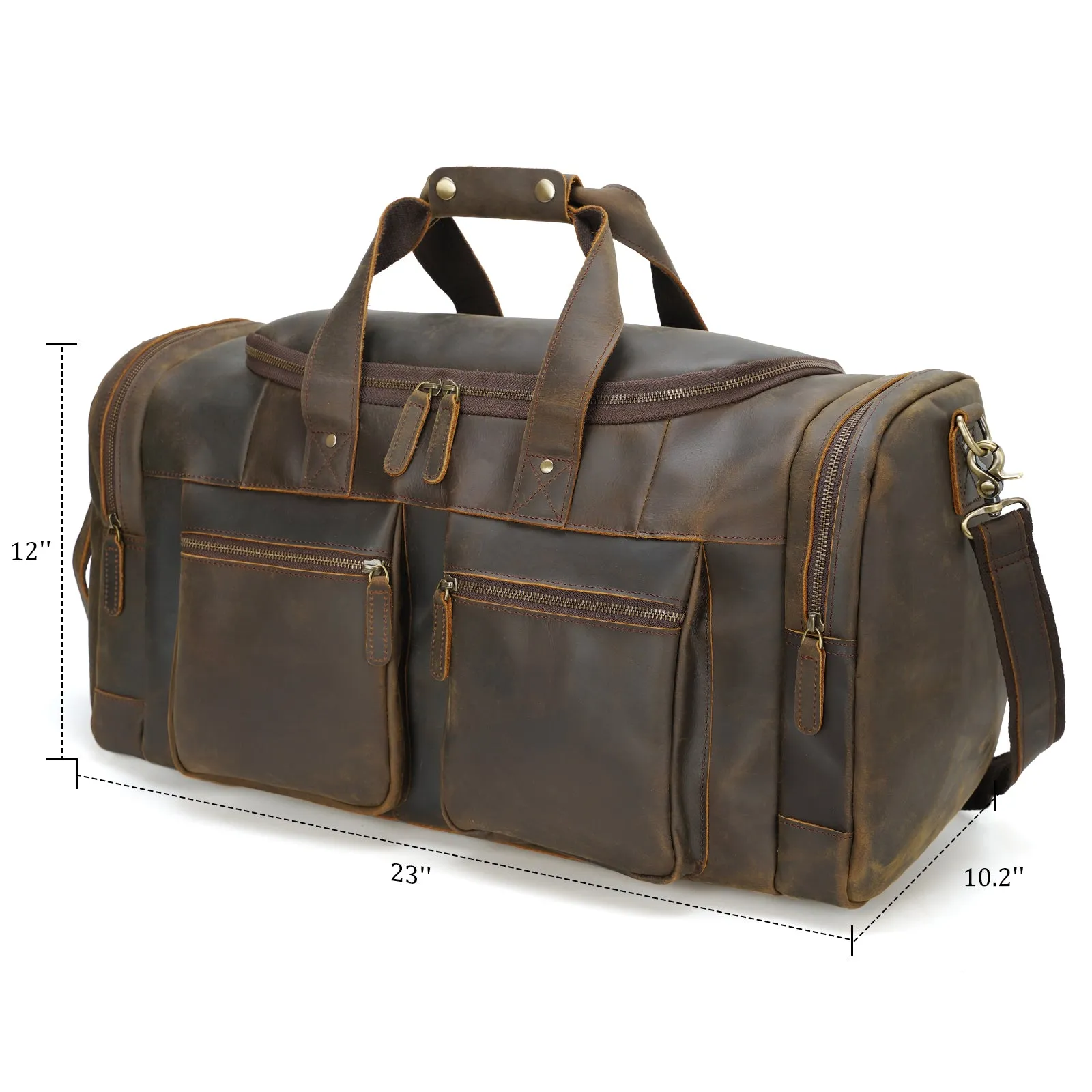 Polare 23" Full Grain Cowhide Leather Travel Duffle Bag Weekender Overnight Carry on Bag For Men