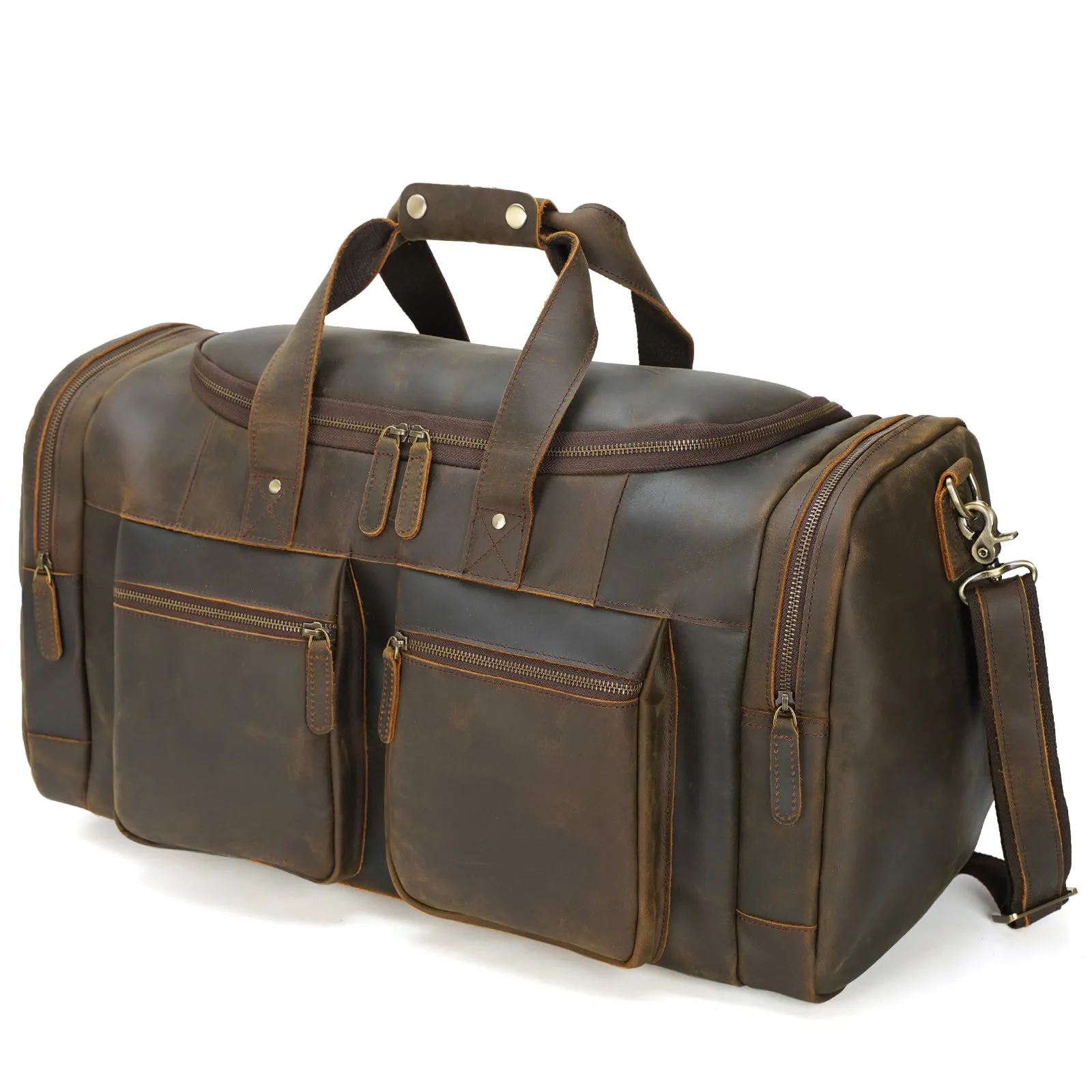 Polare 23" Full Grain Cowhide Leather Travel Duffle Bag Weekender Overnight Carry on Bag For Men