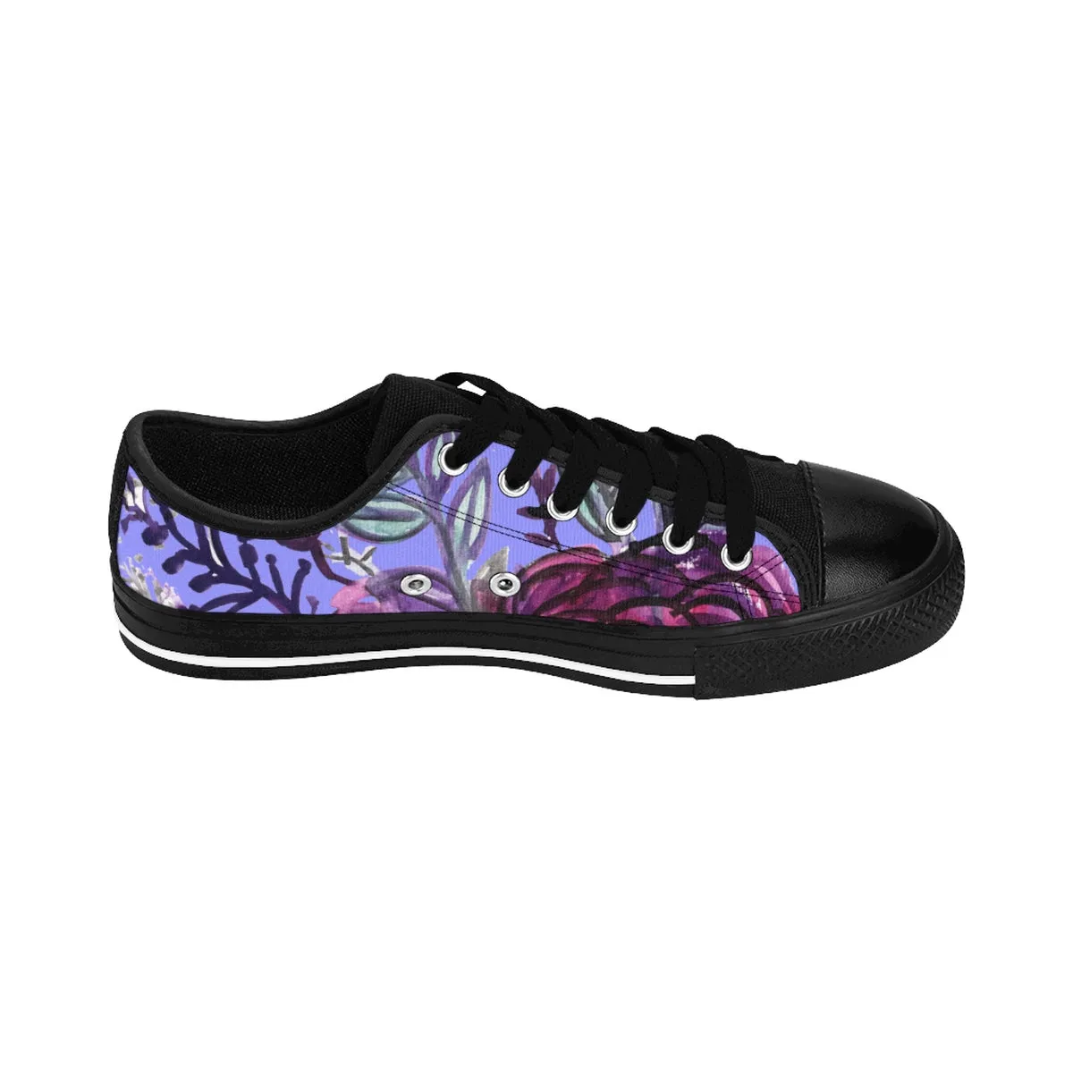 Purple Rose Women's Sneakers, Romantic Floral Print Designer Fashion Tennis Shoes (US Size 6-12)