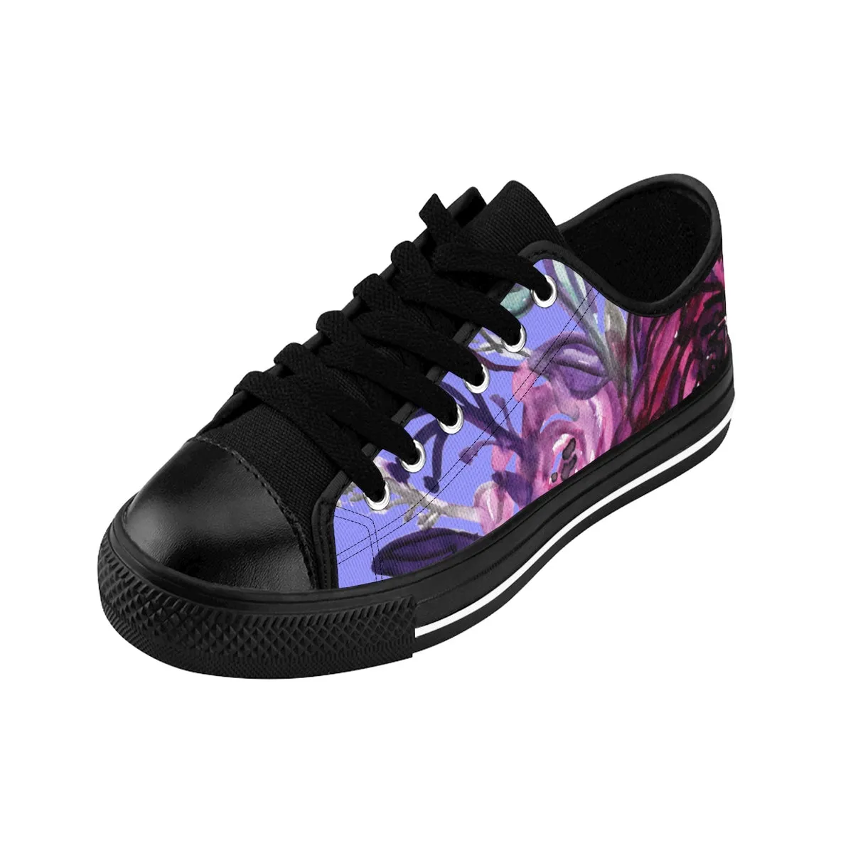 Purple Rose Women's Sneakers, Romantic Floral Print Designer Fashion Tennis Shoes (US Size 6-12)