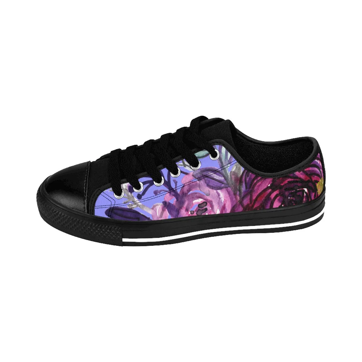 Purple Rose Women's Sneakers, Romantic Floral Print Designer Fashion Tennis Shoes (US Size 6-12)