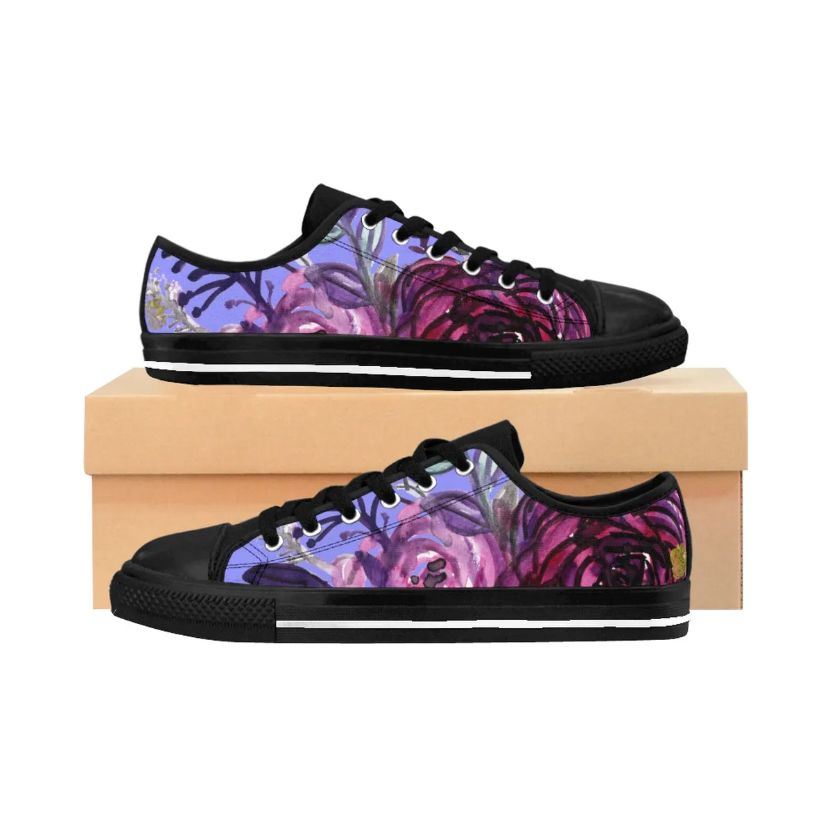 Purple Rose Women's Sneakers, Romantic Floral Print Designer Fashion Tennis Shoes (US Size 6-12)