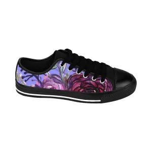 Purple Rose Women's Sneakers, Romantic Floral Print Designer Fashion Tennis Shoes (US Size 6-12)