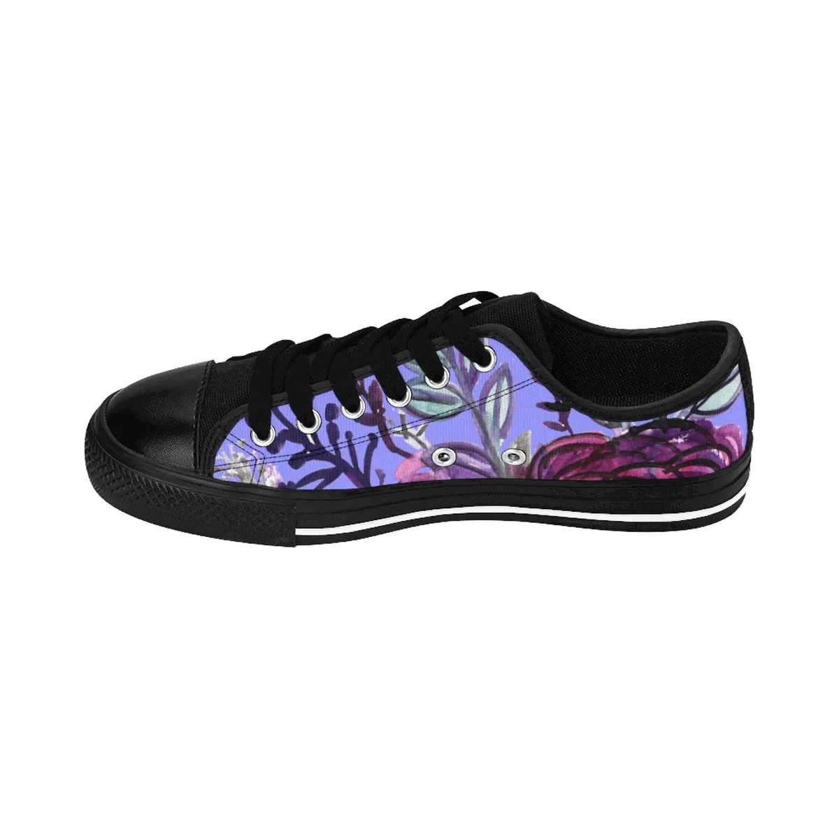 Purple Rose Women's Sneakers, Romantic Floral Print Designer Fashion Tennis Shoes (US Size 6-12)