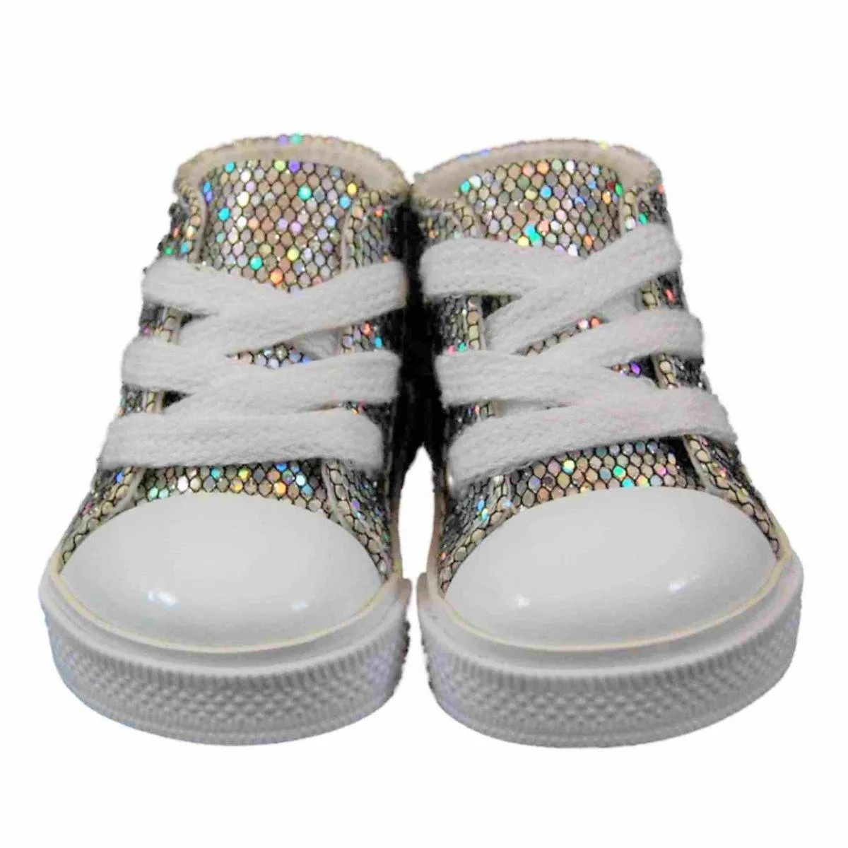 Queen's Treasures Sparkly Silver Sneakers and Shoe Box for 18" Dolls