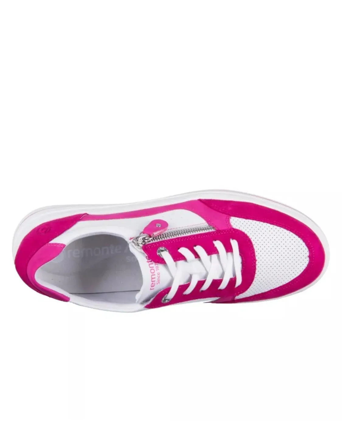 Remonte D1C00-81 Rock Leather White With Magenta Trim Flatform Trainers